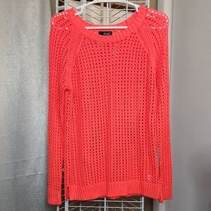 Coral Large Holed Cable Knit Neon Orange Sweater Woman's Petite XL